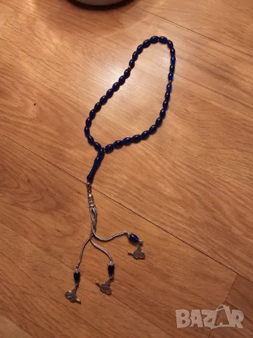 Старинна османска броеница, молитвена броеница с тугра, тугри  и 33 сини  турска броеница 