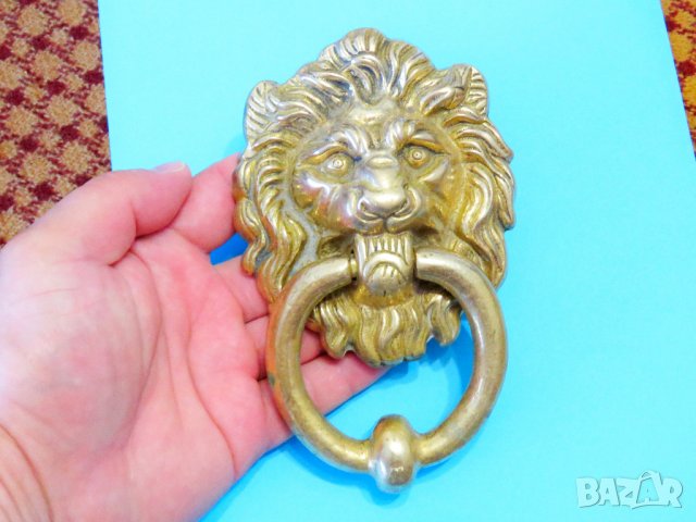 Бронзово чукало за врата, хлопка за врата, мандало за врата ГЛАВА НА ЛЪВ лъвска глава, снимка 2 - Антикварни и старинни предмети - 37692346