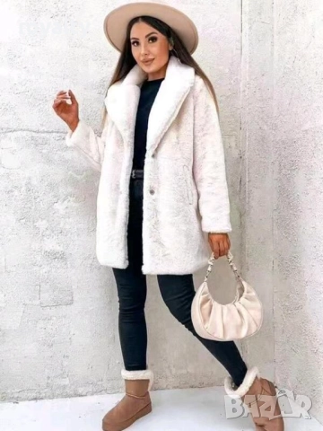 Дамско бяло пухкаво палто, снимка 2 - Якета - 51966217