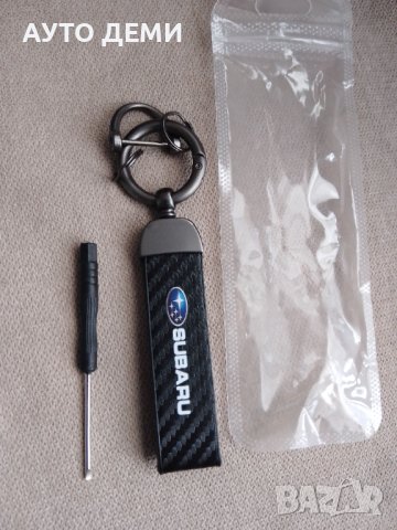 Карбон кожа ключодържател с емблема и надпис Субару Subaru кола автомобил джип 