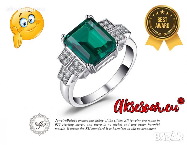 Пръстен със стерлингов син камък сапфир 925 сребърен посребрен за жени годежен изумруден за момичета, снимка 8 - Пръстени - 38372923