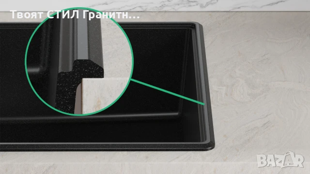 Черна кухненска мивка от гранит Копенхаген 60 Top 900х500, снимка 3 - Мивки - 50873399