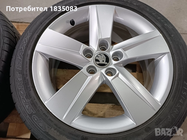 Лети джанти 16ки 5х100 Skoda + летни гуми 215/45/16 Dunlop, снимка 7 - Гуми и джанти - 52863828