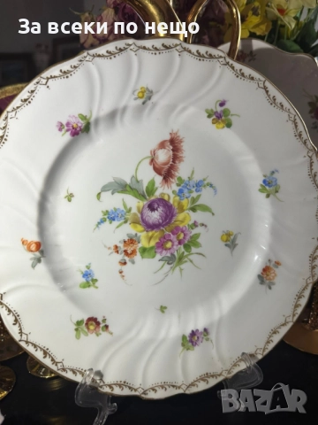 Nевероятно красиво немско плато с майсенски ръчно нарисувани подглазурно букети и цветя Код P1627, снимка 11 - Сервизи - 52917293