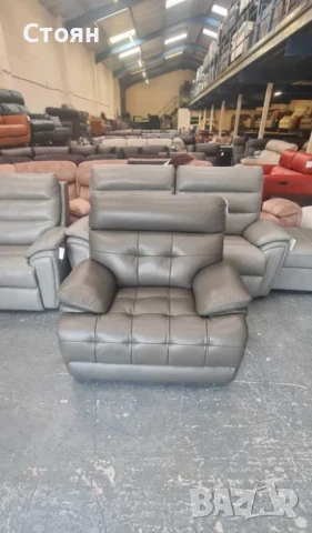 Сив кожен фотьойл La-z-boy, снимка 2 - Дивани и мека мебел - 50887474