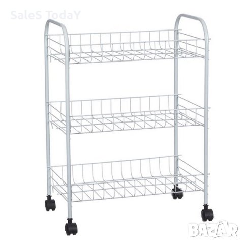 Количка за храна на три нива и колелца, метална