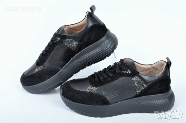 НОВО! Дамски маратонки велур и кожа - Два цвята