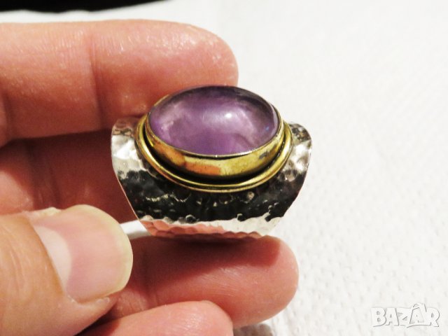 мъжки сребърен пръстен,солиден пръстен голям османски величествен пръстен, турски пръстен и аметист., снимка 4 - Пръстени - 35202999