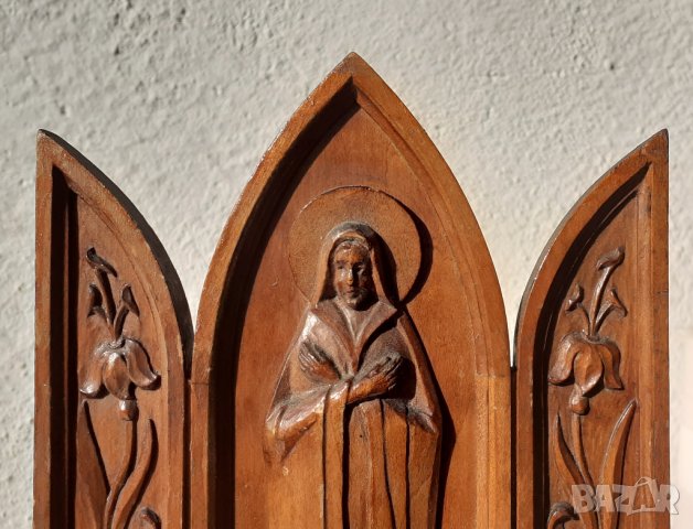 27 см дървен иконостас Богородица дърворезба пано религия фигура икона дърворезба, снимка 2 - Статуетки - 28965021