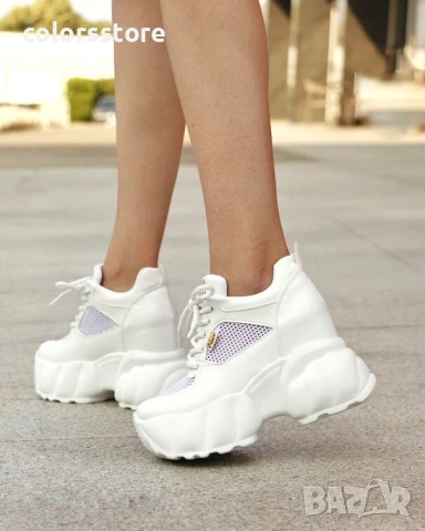 Кецове на платформа - бяла кожа и мрежа - PA700 