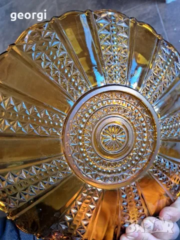 голямо стъклено плато цвят кехлибар 21/6, снимка 5 - Прибори за хранене, готвене и сервиране - 49971710