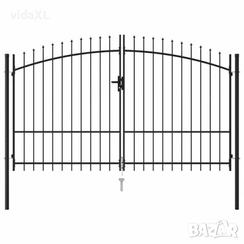 vidaXL Оградна порта две врати с остри върхове стомана 3х1,75 м черна(SKU:145737), снимка 2 - Огради и мрежи - 52901444