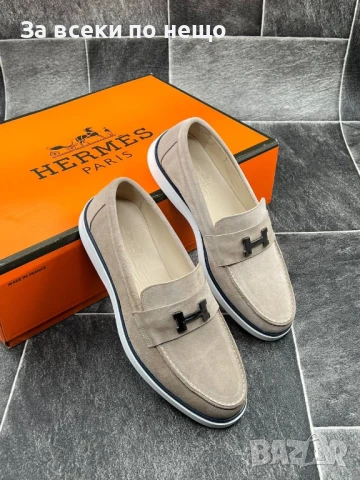 Hermes Мъжки Бежови Мокасини Естествена Кожа Хермес Код E536, снимка 3 - Мокасини - 50803335