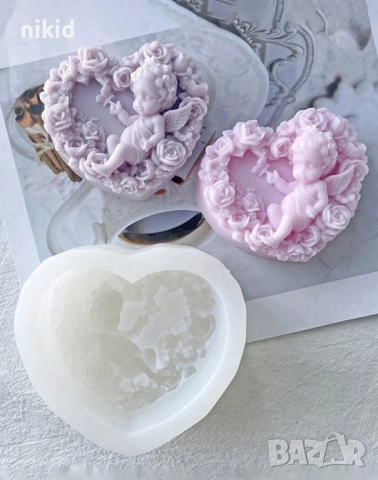 ангел в сърце с рози силиконов молд форма за украса декорация фондан торта гипс, снимка 2 - Форми - 16049197
