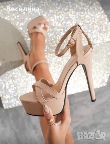 Дамски бежови сандали на висок ток, снимка 3 - Дамски обувки на ток - 52200034