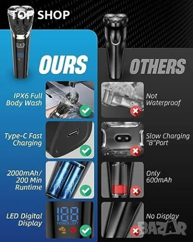 Нова Електрическа самобръсначка за мъже с дълъг живот на батерията, снимка 6 - Електрически самобръсначки - 49249520