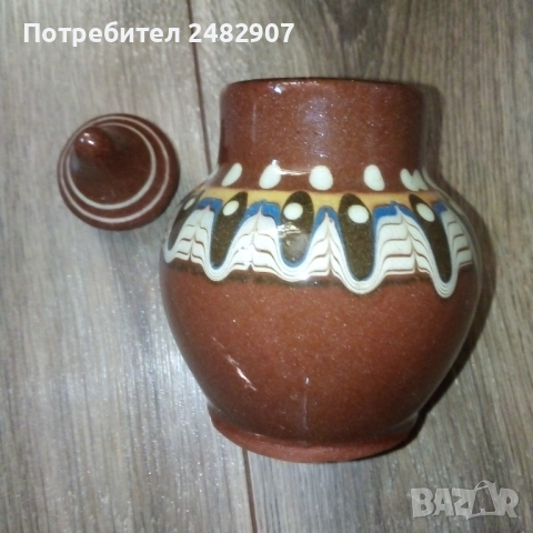 Стара глинена захарница, снимка 4 - Антикварни и старинни предмети - 51581162