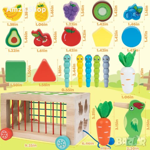 Дървена играчка Монтесори 6в1  за двигателни умения, сензорна играчка, игра за събиране на моркови, снимка 3 - Образователни игри - 44001113