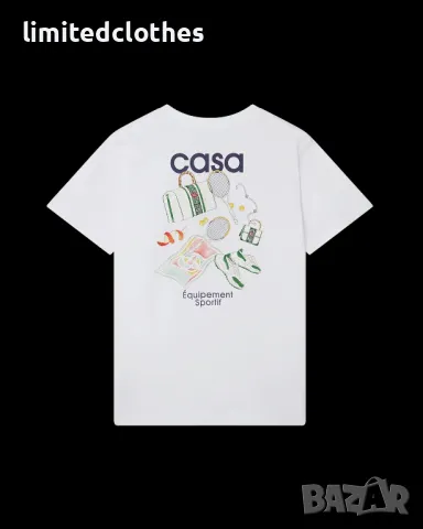 CASABLANCA White Tennis Equipement Sportif Logo Print Мъжка Тениска size XL (L), снимка 3 - Тениски - 47273738