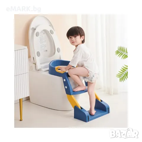 2в1 Гърне със седалка за тоалетна чиния с противохлъзгащи се регулируеми крачета и стълбичка, снимка 1