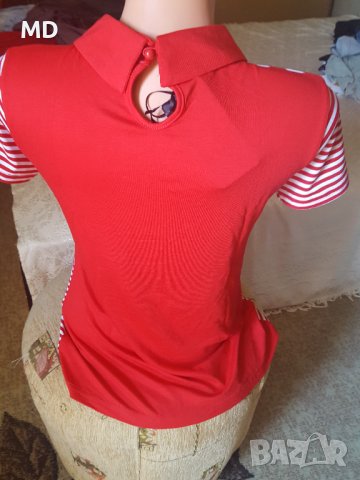 Дамска блузка с якичка и камъни, снимка 2 - Тениски - 36778759