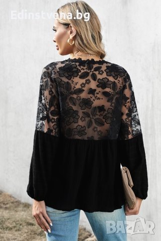 Ефектна дамска блуза в черно, снимка 5 - Блузи с дълъг ръкав и пуловери - 43259178