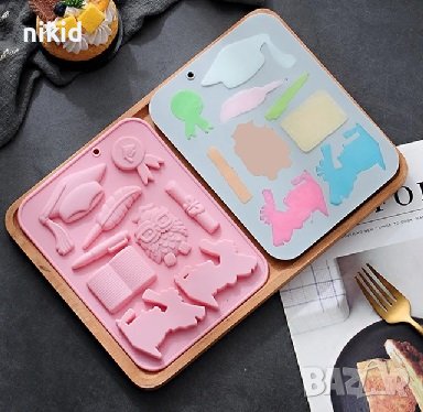 завършване абитуриент тога книга бухал перо химикал значка силиконов молд форма фондан гипс шоколад , снимка 3 - Форми - 43327948