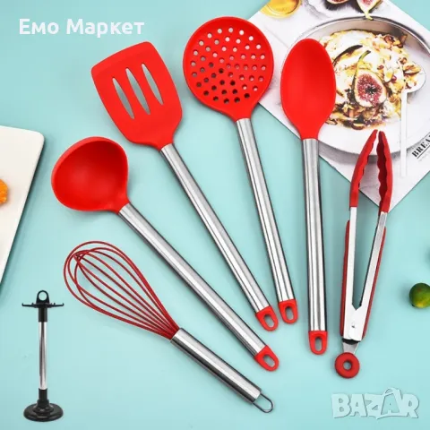 Силиконови кухненски прибори с метални дръжки 7 части , снимка 3 - Други - 48925613