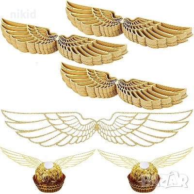 10 бр златни крила крилца брокатен картон украса декор кръщене парти бонбони Фереро Роше