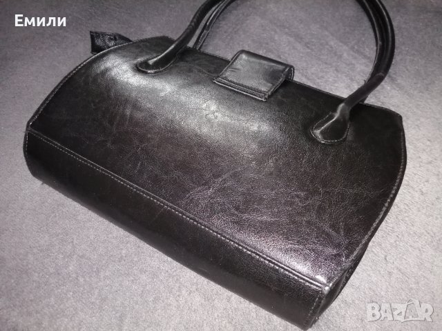 Голяма дамска кожена чанта в черен цвят - подарък при поръчка над 14 лв , снимка 7 - Чанти - 43689829