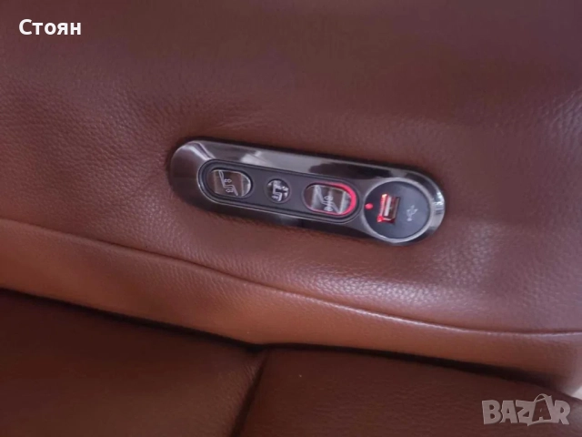 Кафяв кожен диван голяма двойка с електрически релаксиращ механизъм, снимка 12 - Дивани и мека мебел - 52825846