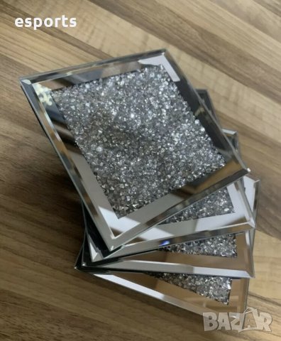 Луксозни огледални подложки за сервиране комплект от 4 сет стъкло  coaster coasters, снимка 3 - Прибори за хранене, готвене и сервиране - 32927090