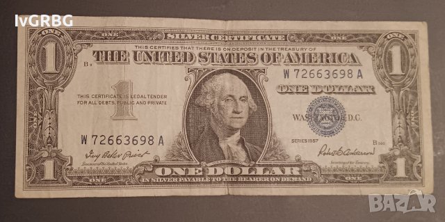 1 долар 1957 САЩ СИН ПЕЧАТ Сребърен сертификат , снимка 2 - Нумизматика и бонистика - 43346603