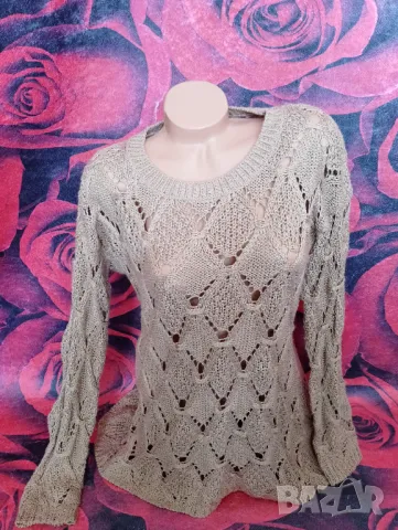 Бежова блуза туника от изкуствена плетка Л, снимка 5 - Блузи с дълъг ръкав и пуловери - 49410769
