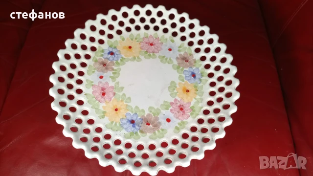 Красива керамична фруктиера, рязан, гледжосана, снимка 3 - Прибори за хранене, готвене и сервиране - 51258121