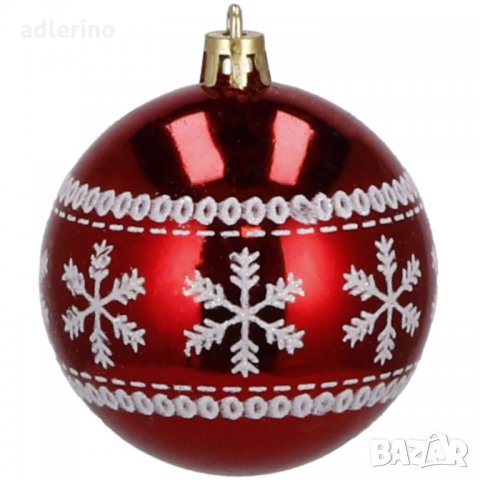 Топка за елха, Коледна декорация, пластмаса, 30 броя, 5 см, червено-бяло, зимни мотиви, снимка 6 - Декорация за дома - 34463692