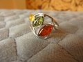 Сребърни пръстени с балтийски кехлибар. 3 камъка халка, снимка 1 - Пръстени - 43435343