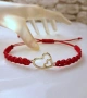 Гривна червен конец с две златни сърца, едно в друго, за споделена обич, снимка 2