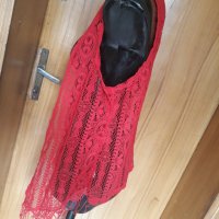 Червено декоративно елече - елек от дантела и ресни С, снимка 3 - Елеци - 32888713