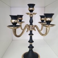 Свещник за пет свещи - алуминий, в черно и златно или черно и сребърно, снимка 1 - Декорация за дома - 38087481