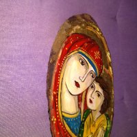 Икона Дева Мария с младенеца върху дърво ръчно рисувана, снимка 2 - Икони - 44051264