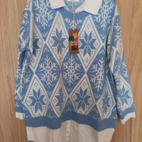 Нов коледен пуловер-риза, снимка 1 - Блузи с дълъг ръкав и пуловери - 42934733