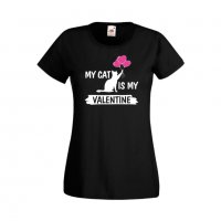 Дамска тениска Свети Валентин My Cat Is My Valentine 2, снимка 4 - Тениски - 35648328