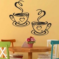 2 кафени чаши кафе сърце стикер стена лепенка самозалепващ за стая декор кафене заведение кухня, снимка 1 - Други - 28300757