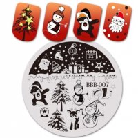 BeautyBigBang BBB-007 Коледен Снежен човек  кръгъл Шаблон за щампа печати за нокти плочка, снимка 1 - Продукти за маникюр - 26774145
