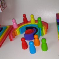 4в1 Сет дървени играчки по модел Grimms с полукръгове, правоъгълни табли, дъга и човечет, снимка 7 - Образователни игри - 38793839