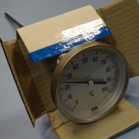 биметален термометър Wika thermometer ф100mm, 0/+100°C, L-400mm, снимка 1 - Резервни части за машини - 37104283