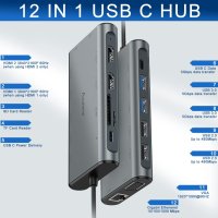 Aceele USB C хъб, 12 в 1 с 4K HDMI, VGA, LAN, PD, SD/TF, USB A & USB C, снимка 2 - Кабели и адаптери - 43581955