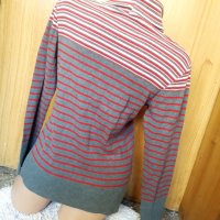 Сиво-бяло памучно дебело поло на червено райе М, снимка 3 - Блузи с дълъг ръкав и пуловери - 35052137
