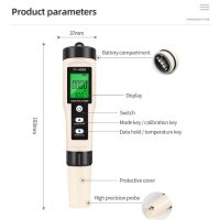 3в1 ORP Метър H2 Метър и Термометър с Автоматична Температурна Компенсация IP67 Клас Водоустойчивост, снимка 9 - Лаборатория - 43285783